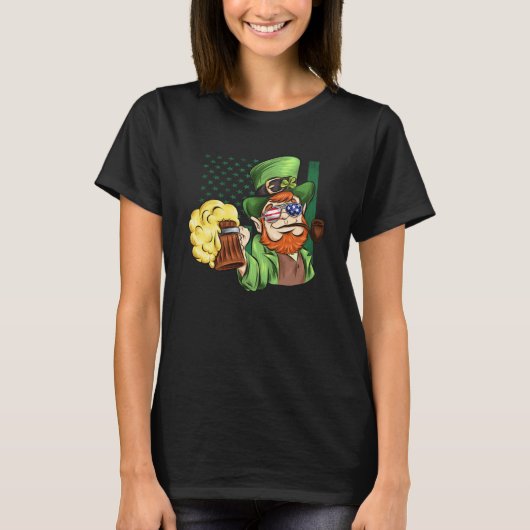T-shirt Irish American Patriotic Murica  leprechaun (Devant)