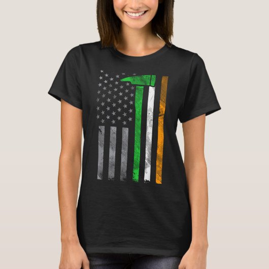 T-shirt Irish American Us Flag Firefighter Axe Fire St Pat (Devant)
