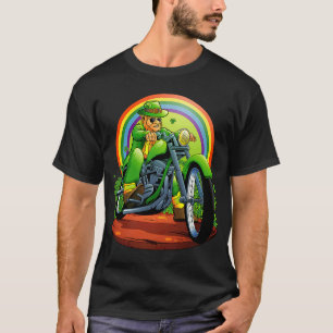 T-shirt Irish Biker Leprechaun Motorcycle Hommes Rainbow P