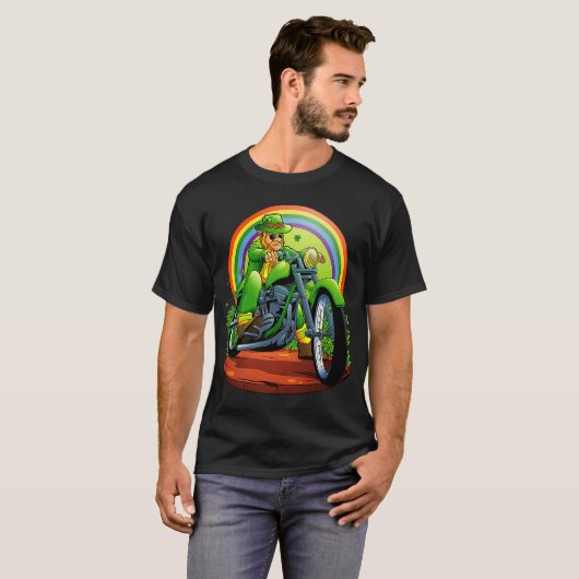 T-shirt Irish Biker Leprechaun Motorcycle Hommes Rainbow P (Devant entier)