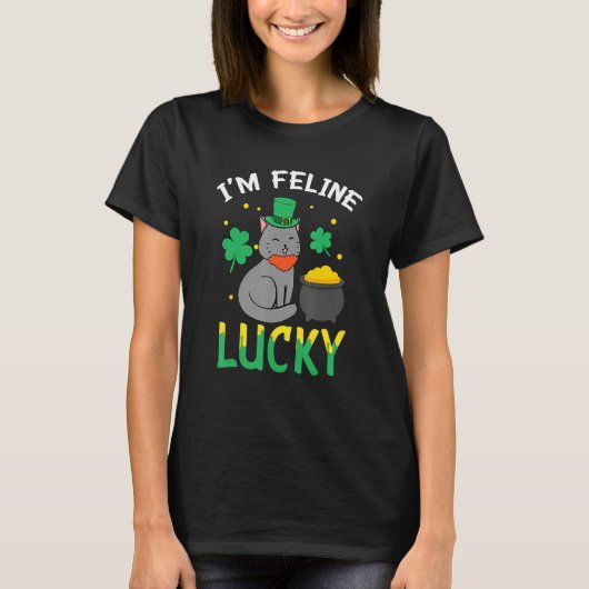 T-shirt Irish Cat Leprechaun I'm Feline Lucky Cat St Patri (Devant)