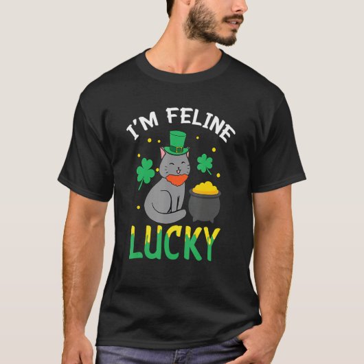 T-shirt Irish Cat Leprechaun I'm Feline Lucky Cat St Patri (Devant)