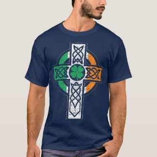 T-shirt Irish Celtic Knot Christian Cross Irlande Drapeau 