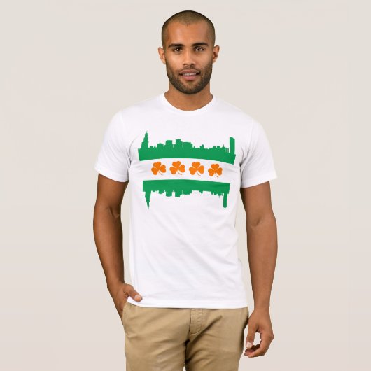 T-shirt Irish Chicago Flag Skyline St Patrick's Day (Devant entier)