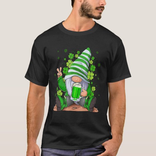 T-shirt Irish Gnome Boire Bière Lucky Shamrock Gnome St Pa (Devant)