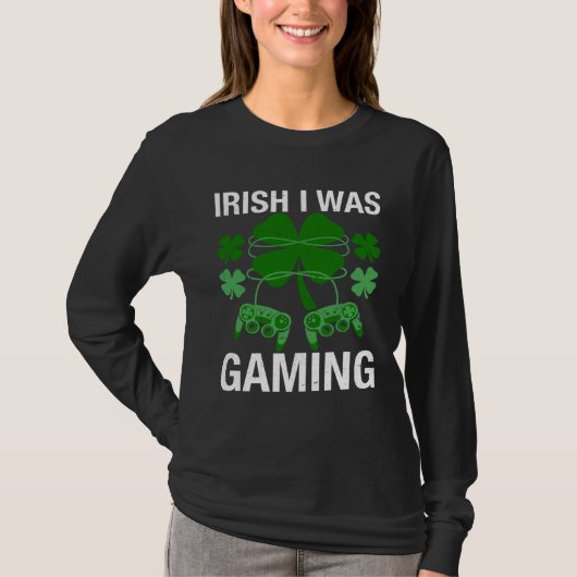 T-shirt Irish I Was Gaming  St Patricks Day Gamer Boys Men (Devant)
