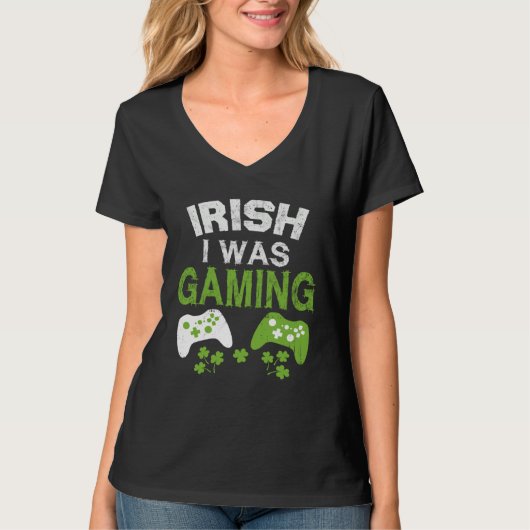 T-shirt Irish I Was Gaming  St Patricks Day Gamer Boys Men (Devant)