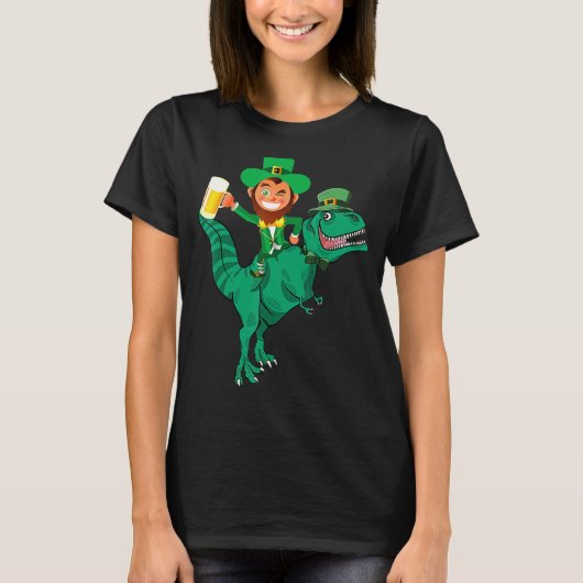 T-shirt Irish Leprechaun équitation Dinosaur Bière Lover S (Devant)