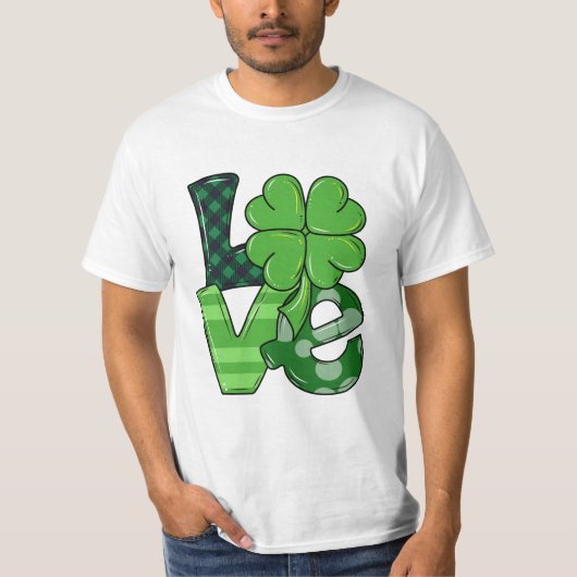 T-shirt Irish Love Patrick's Day Shamrock Green Plaid (Devant)
