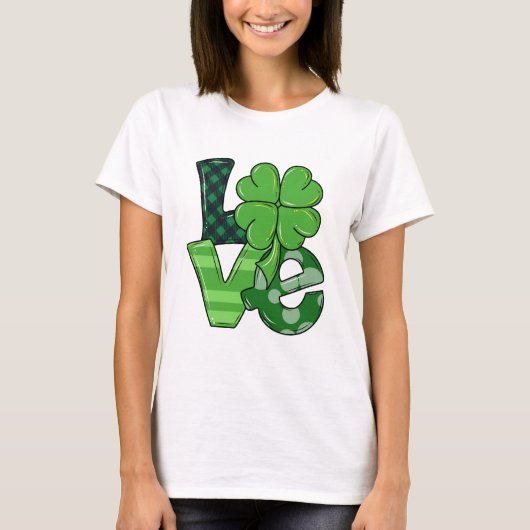 T-shirt Irish Love St. Patrick's Day Shamrock Green Plaid (Devant)