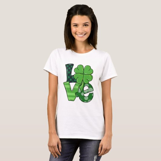 T-shirt Irish Love St. Patrick's Day Shamrock Green Plaid (Devant entier)