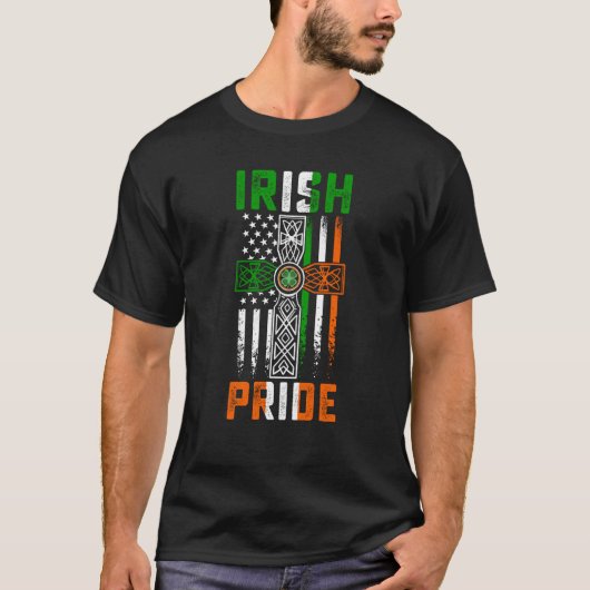 T-shirt Irish Pride American Flag Celtic Cross St patrick (Devant)