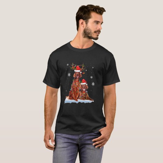 T-shirt Irish Setter Christmas Tree Lights Reindeer Santa (Devant entier)