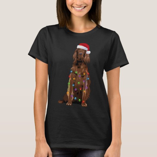 T-shirt Irish Setter Feux de Noël Xmas Amoureux des chiens (Devant)