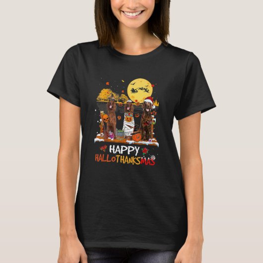 T-shirt Irish Setter Hallothanksmas Halloween Thanksgiving (Devant)