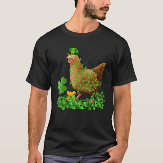 T-shirt Irish Shamrock Leaf Leprechaun Hat Chicken St Patr (Devant)