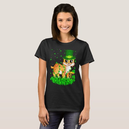T-shirt Irish Shamrock Leprechaun Bobcat St Patrick's Day (Devant entier)
