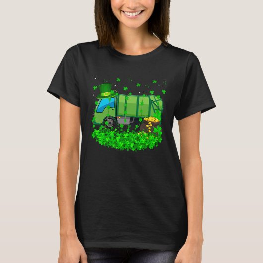 T-shirt Irish Shamrock Leprechaun Garbage Truck St Patrick (Devant)