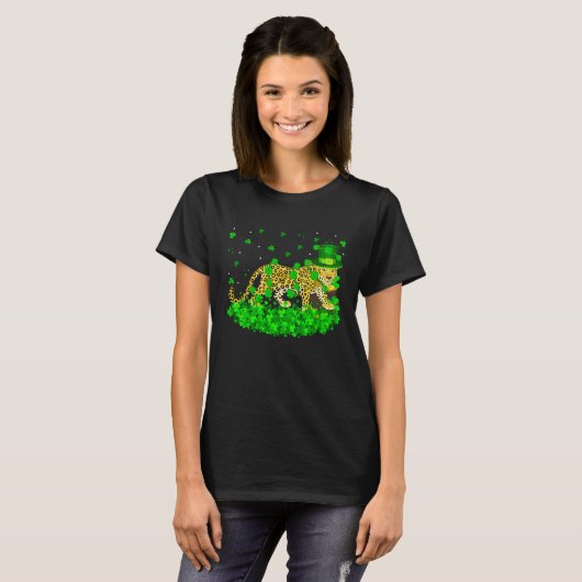 T-shirt Irish Shamrock Leprechaun Leopard St Patrick's Day (Devant entier)