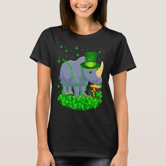 T-shirt Irish Shamrock Leprechaun Rhino St Patrick's Day (Devant)