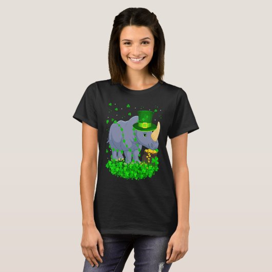 T-shirt Irish Shamrock Leprechaun Rhino St Patrick's Day (Devant entier)