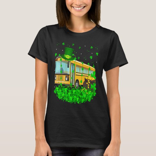 T-shirt Irish Shamrock Leprechaun School Bus St Patrick's  (Devant)