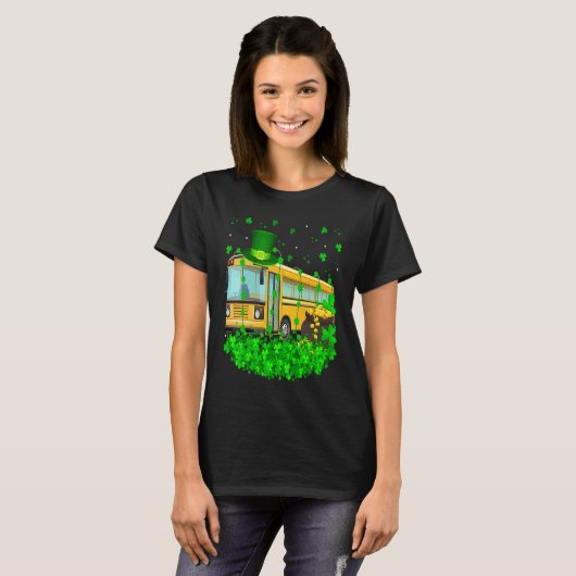 T-shirt Irish Shamrock Leprechaun School Bus St Patrick's (Devant entier)