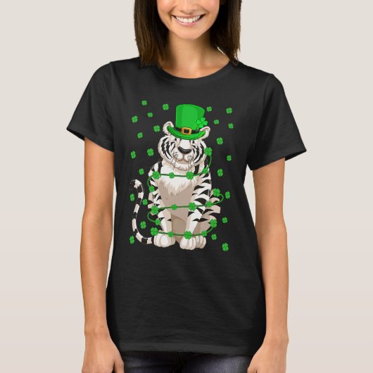 T-shirt Irish Shamrock Leprechaun White Tiger St Patrick's (Devant)