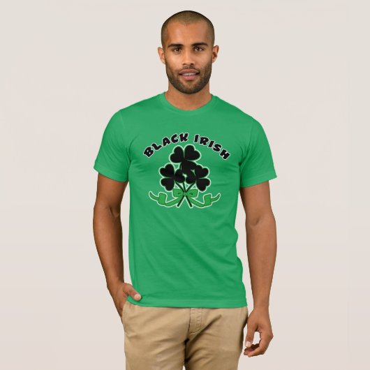 T-shirt Irlandais Noir avec Shamrock Noir St Patrick's Day (Devant entier)