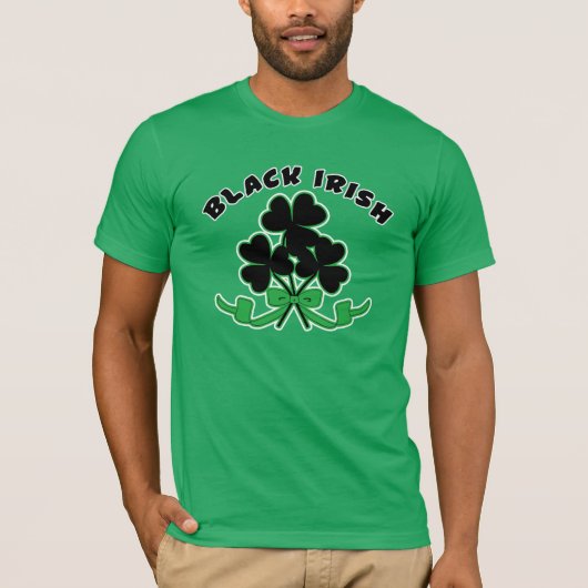 T-shirt Irlandais Noir avec Shamrock Noir St Patrick's Day (Devant)