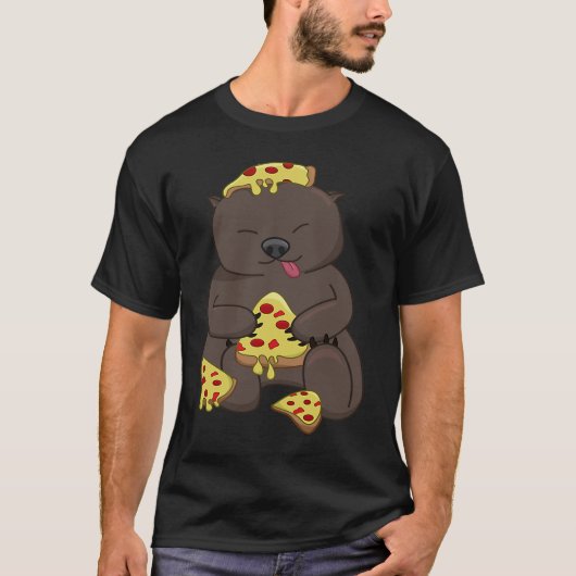 T-shirt Ironie Wombat Manger Pizza mignonne Rodent (Devant)