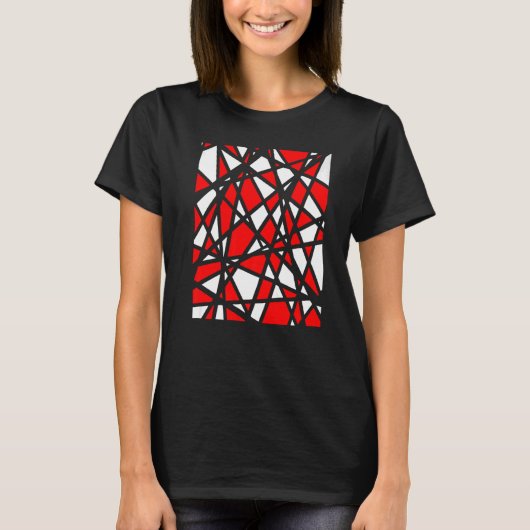 T-shirt Irregular White Shapes With Red Accents Abstract (Devant)