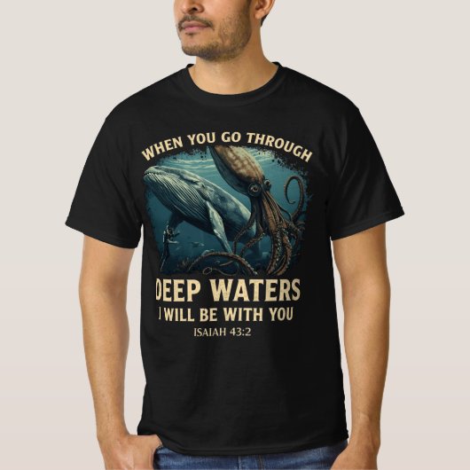 T-shirt Isaiah 43:2 Whale Deep Waters Christian (Devant)