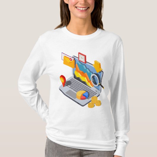 T-shirt Isometric Business Data Analytics Laptop (Devant)