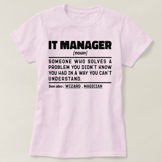 T-shirt IT Manager Noun Technology Employé Drôle Dit (Design devant)