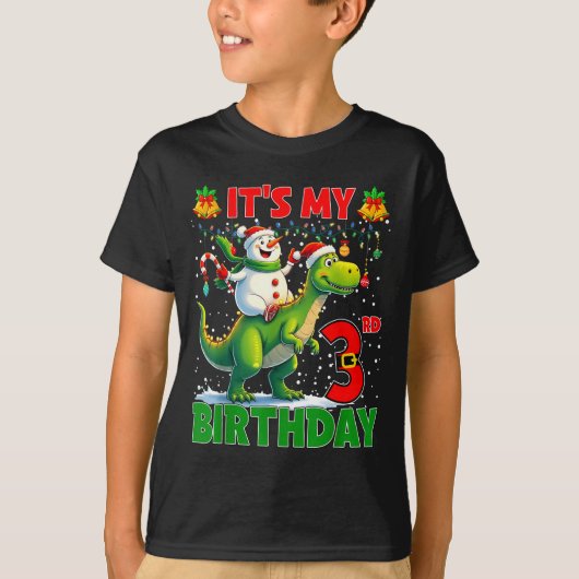 T-shirt It’s My 3rd Birthday Xmas Snowman Riding Dinosaur  (Devant)
