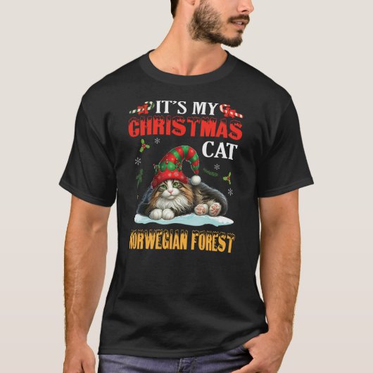 T-shirt It’s My Christmas Cat NORWEGIAN FOREST Merry Day M (Devant)