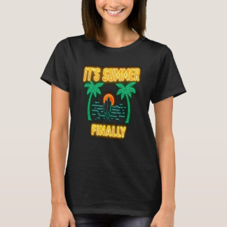 T-shirt It’s Summer Finally | Neon Palm Trees and Surfer