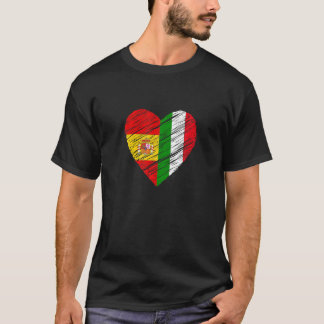 T-shirt Italie Espagne Coeur Espagnol Drapeau Italien Drap