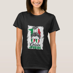 T-shirt Italien Messy Bun Lady Funny Dit Italie Drapeau V-
