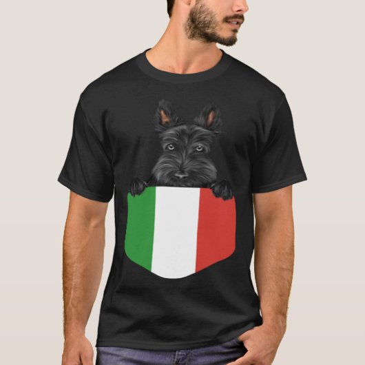 T-shirt Italy Flag Scottish Terrier Dog In Pocket (Devant)