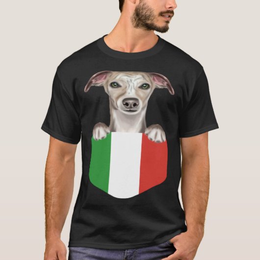 T-shirt Italy Flag Whippet Dog In Pocket (Devant)