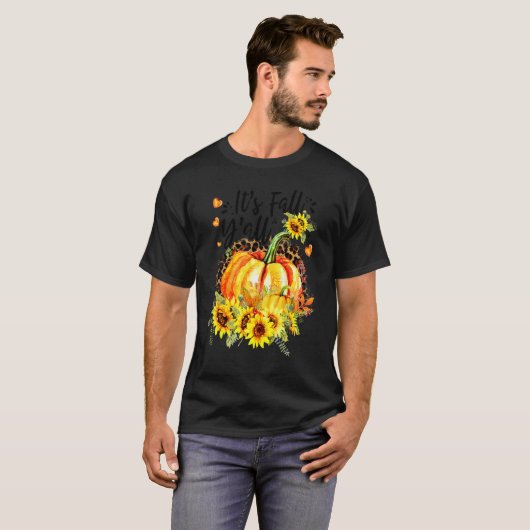 T-shirt Its Fall Y'all Leopard Pumpkin Sunflower Autumn Th (Devant entier)