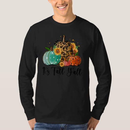 T-shirt It's Fall Y'all Leopard Pumpkin Sunflowers Fall Th (Devant)