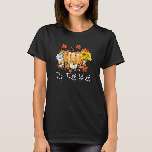 T-shirt It's Fall Yall Pumpkin Leopard Halloween Autumn Th (Devant)