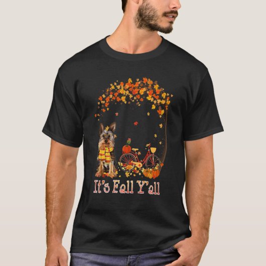 T-shirt It's Fall Y'all Yorkie Bike Pumpkin Spice Autumn F (Devant)