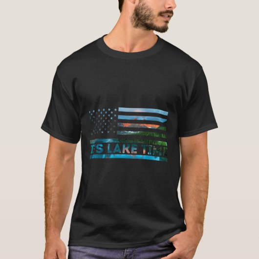 T-shirt It's Lake Time Sunset American Flag Summer Vacatio (Devant)
