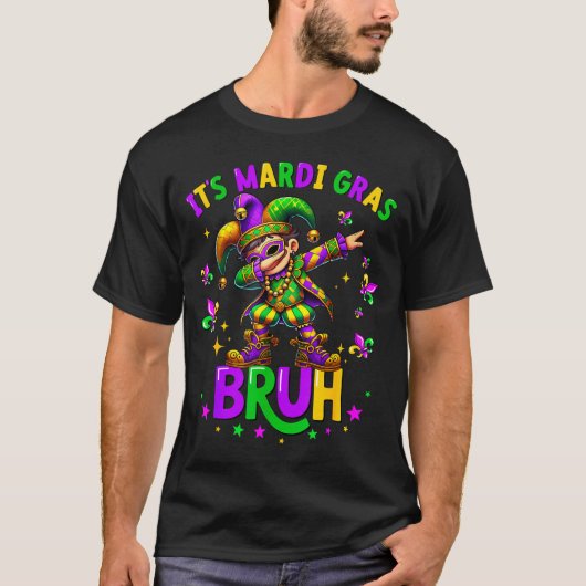 T-shirt It's Mardi Gras Bruh Dabbing Leprechaun Jester New (Devant)