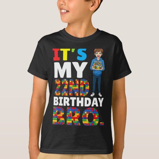 T-shirt Its My 22nd Birthday Bro Boy Cake Building Blocks (Devant)