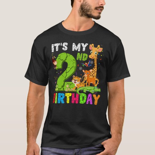 T-shirt It's My 2nd Birthday Animals Cute Zoo 2 Year Old B (Devant)